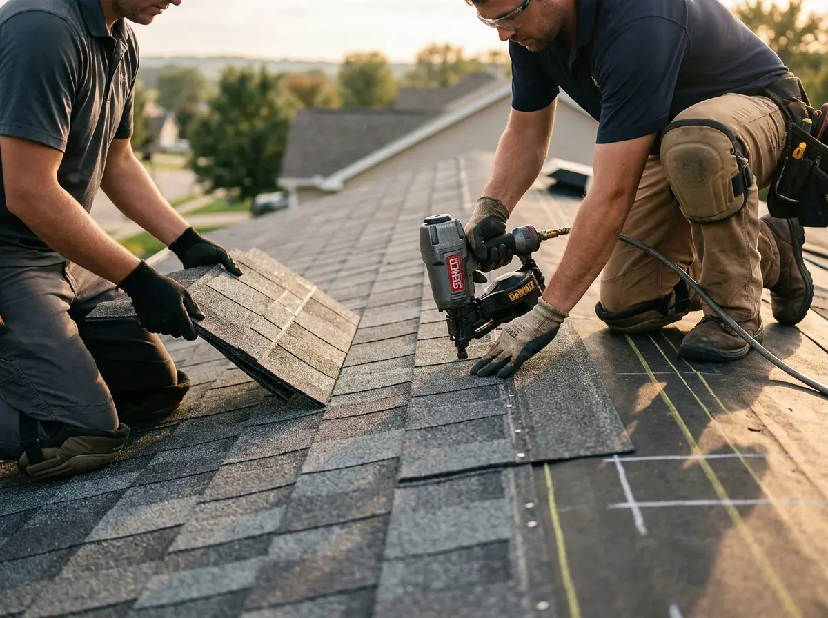 Professional roofer working on a residential roof in Jessup